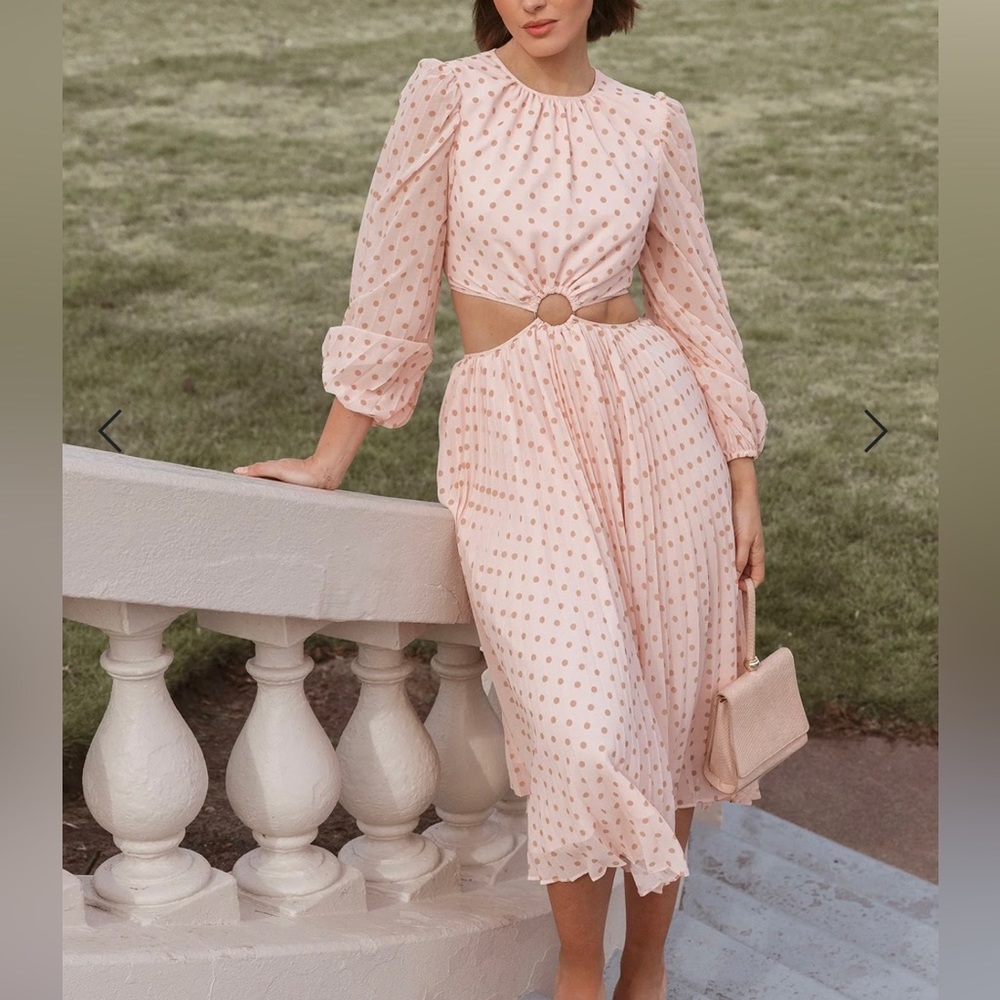 Keepsake the Label Breeze Midi Dress Blush with Tan Spot
